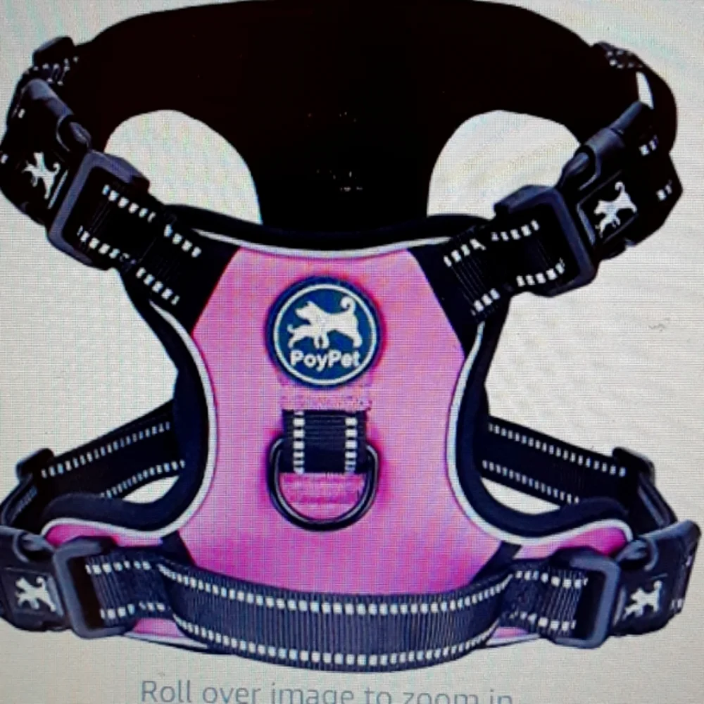 Poypet pink & black dog harness 4 buckles No pull refective washable Medium NEW…